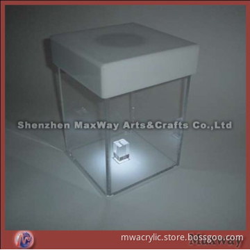 Clear large capacity elegant polished acrylic/lucite container/vessel/receptacle/box with a lamp